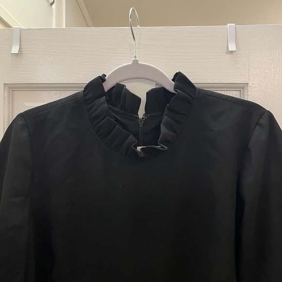 J. Crew Ruffle-neck shift dress in 365 crepe in Black Size 12 AK212 - Picture 6 of 10